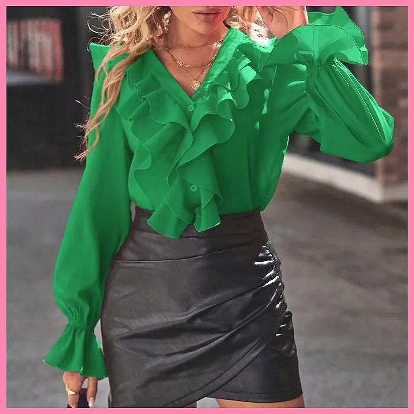 Women'S Fashion For 2025 - 2025 Fashion V-Neck Ruffle Flare Sleeve