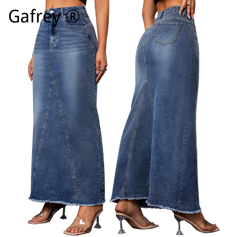 A-Line Skirt Midi - Women Denim Midi Skirt High Waist