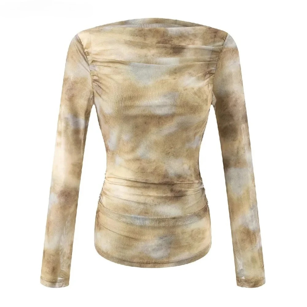 Women'S Fashion For 2025 - 2025 Sexy Tie-Dye Print Ruched Shoulder