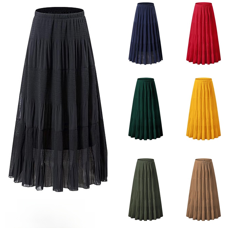 A-Line Skirt Midi - High Waist A-Line Long Skirt Women's