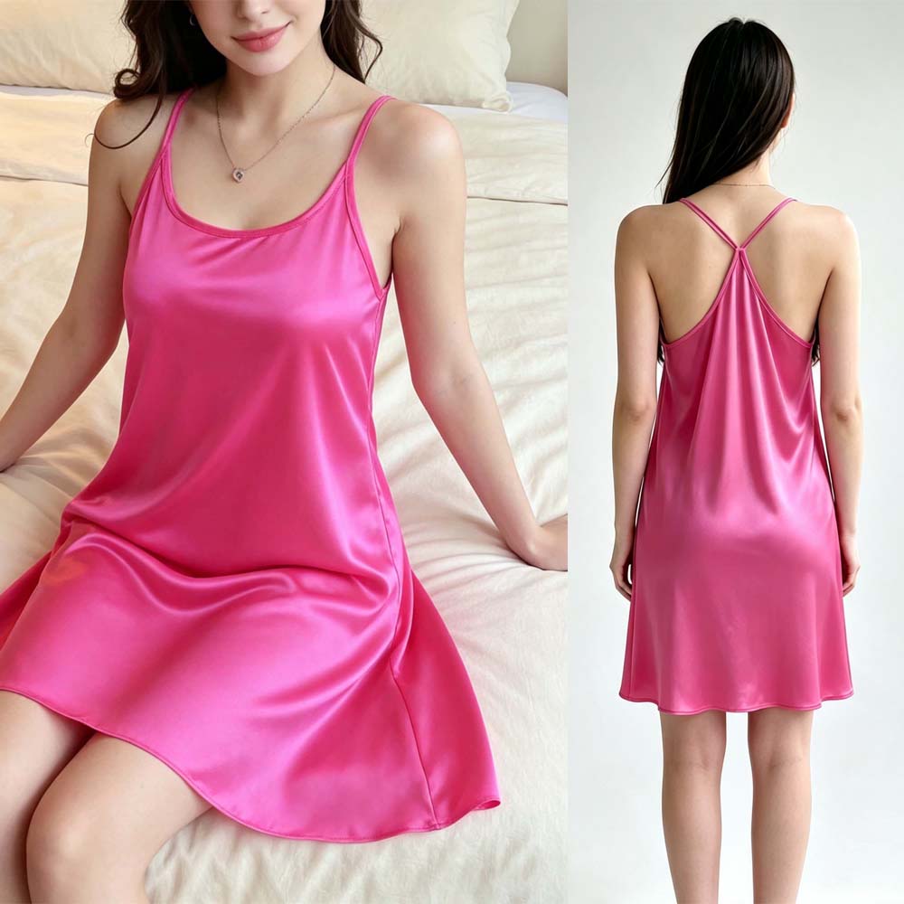 Spaghetti Strap Dress - Pink Sexy Women's Home Dress Spaghetti