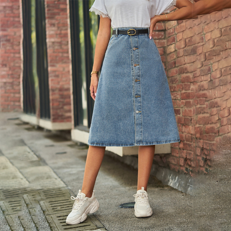 Versatile Slimming Washed Deni - A-Line Skirt Midi 评论和价格