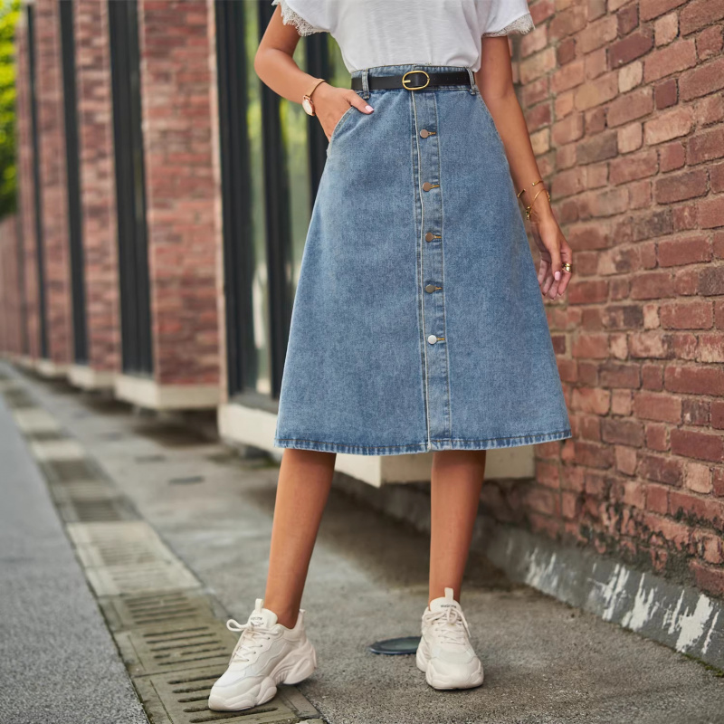 Versatile Slimming Washed Deni - A-Line Skirt Midi 评论和价格