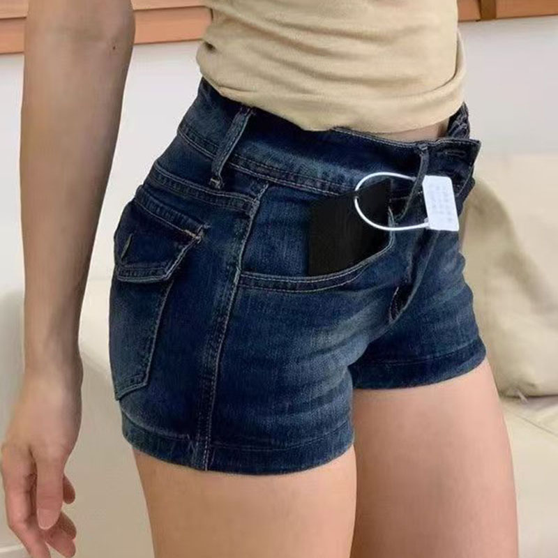 Women Deep Blue Retro Y2K Jean - Denim Shorts Women 评论和价格