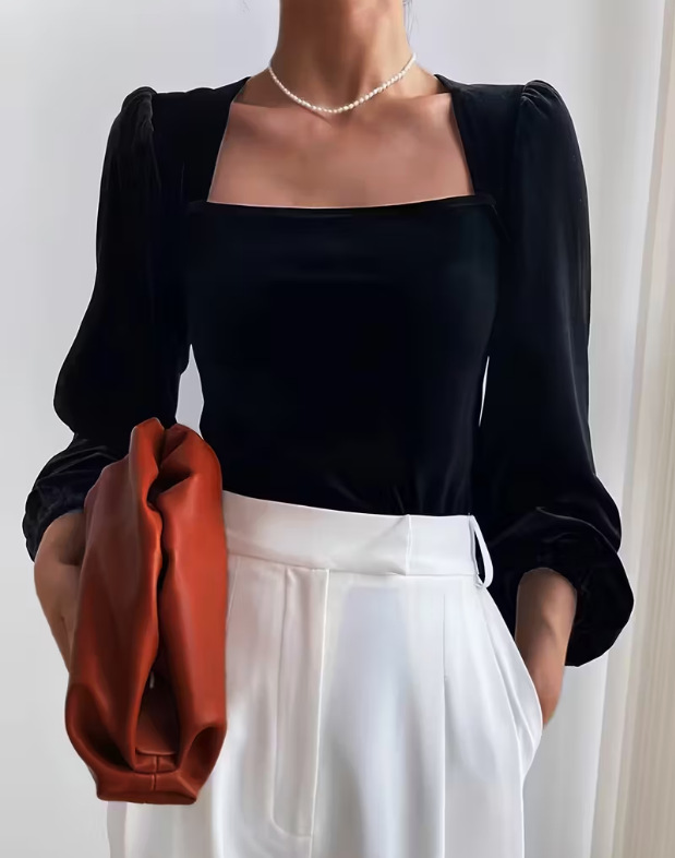 Women Black Velvet Square Neck - Crop Top Women 评论和价格
