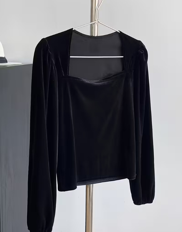 Women Black Velvet Square Neck - Crop Top Women 评论和价格