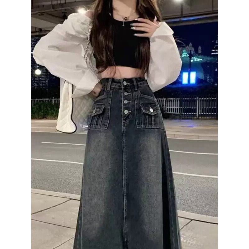 High Waist A-Line Midi Denim S - A-Line Skirt Midi 评论和价格
