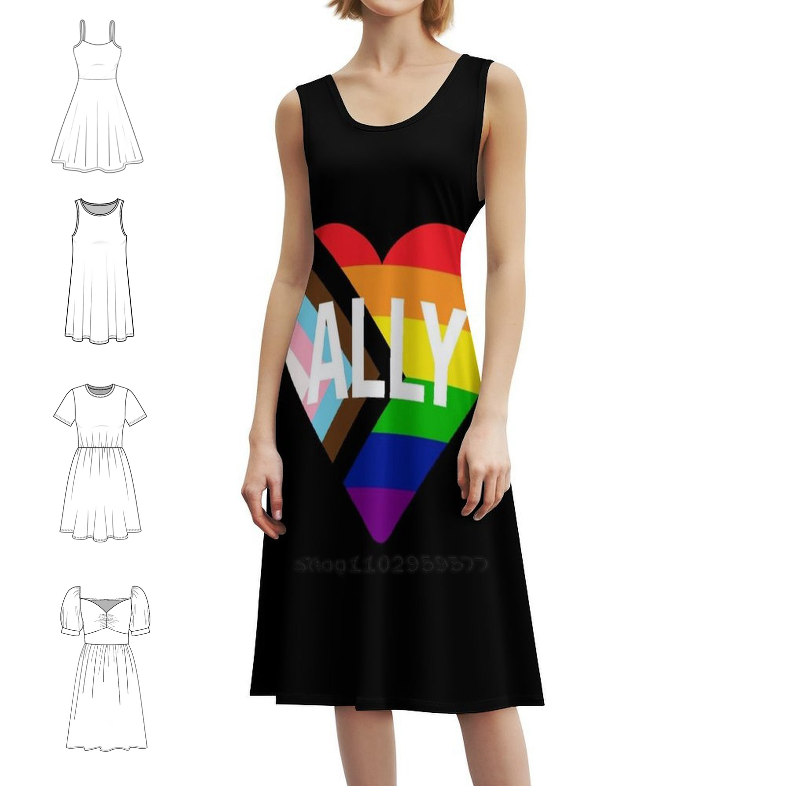 Progress Pride Flag Heart Ally - Women Fashion Gown 评论和价格