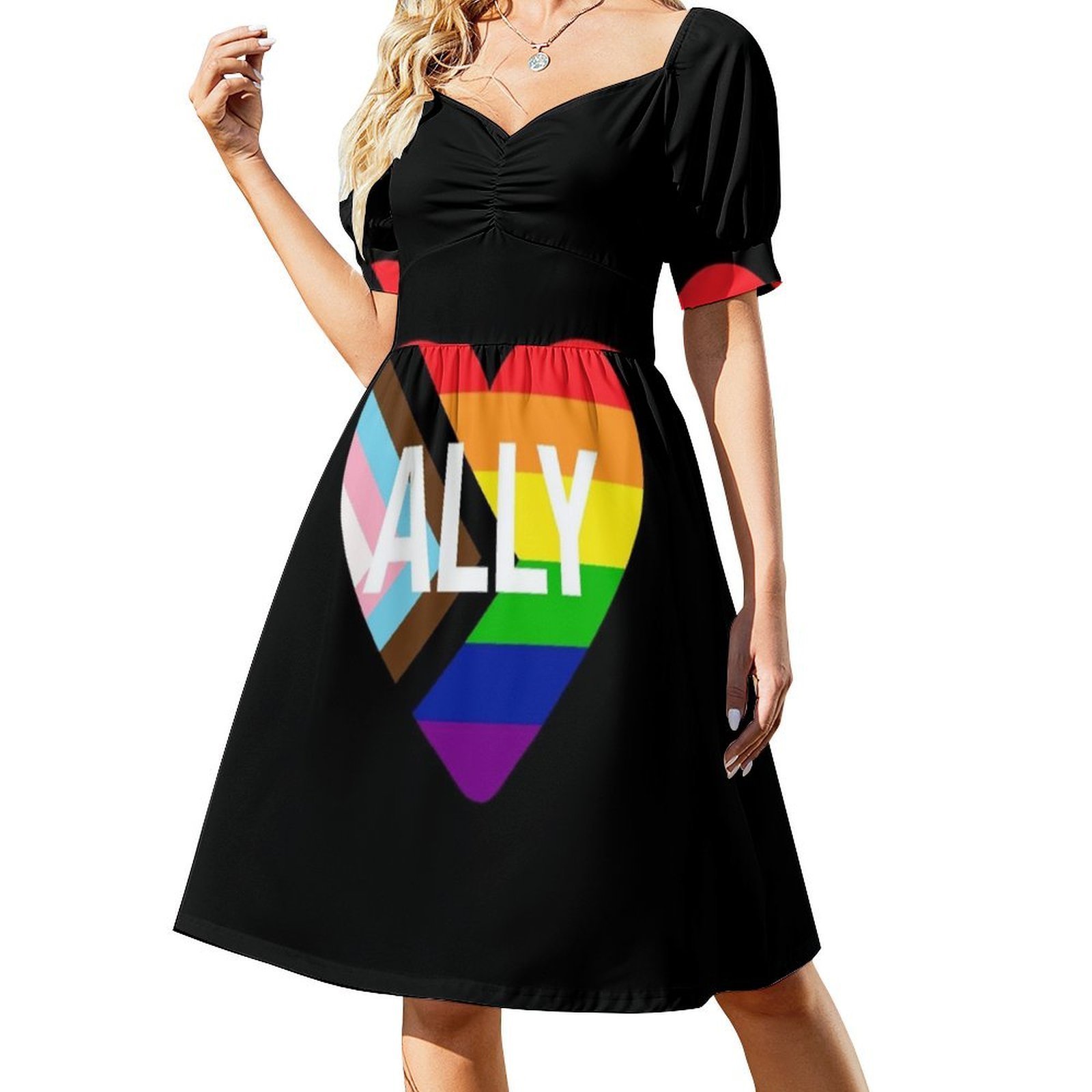 Progress Pride Flag Heart Ally - Women Fashion Gown 评论和价格