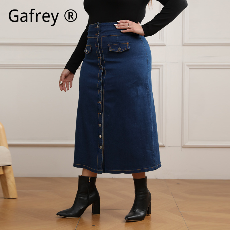 Plus Size High Waist Button Fr - A-Line Skirt Midi 评论和价格