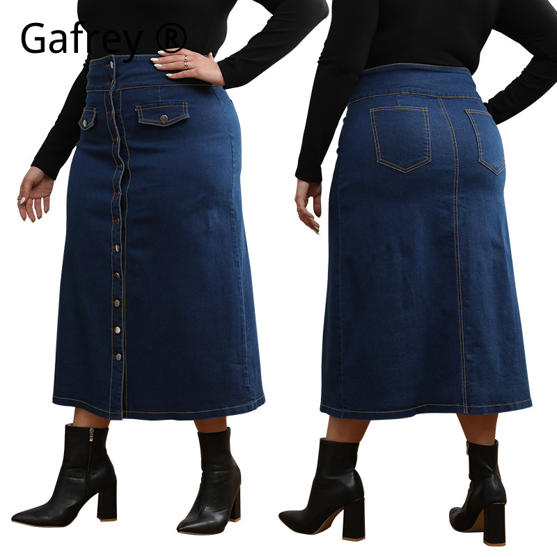 Plus Size High Waist Button Fr - A-Line Skirt Midi 评论和价格