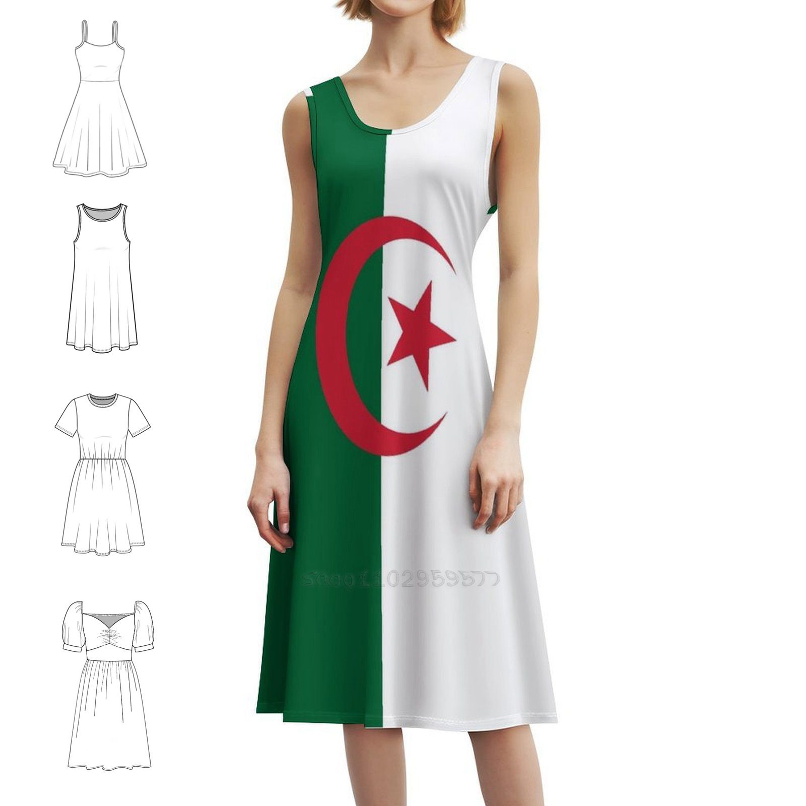 Algerian Flag Boho Chic Dress  - Women Fashion Gown 评论和价格