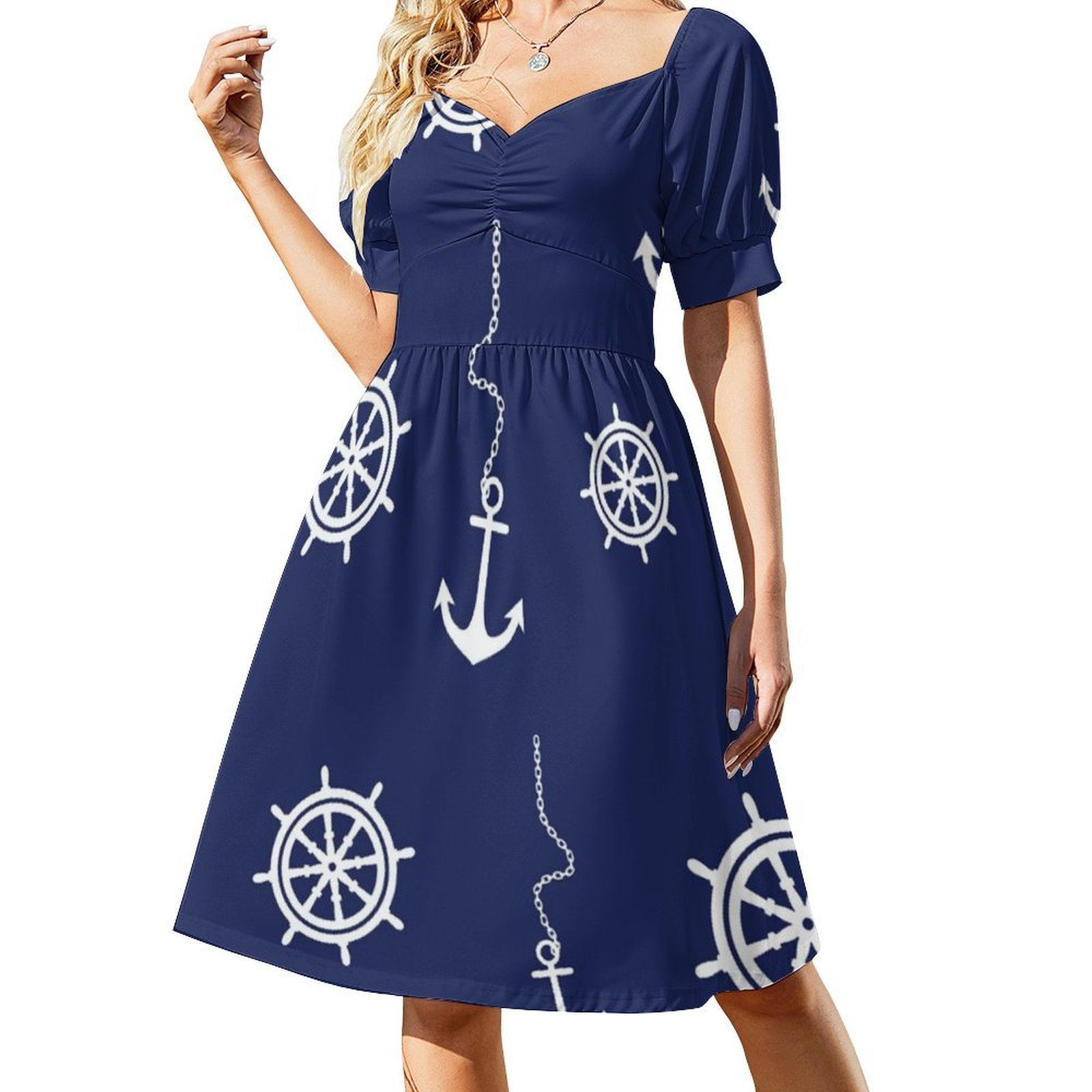 Pattern-Navy And White Anchors - Women Fashion Gown 评论和价格