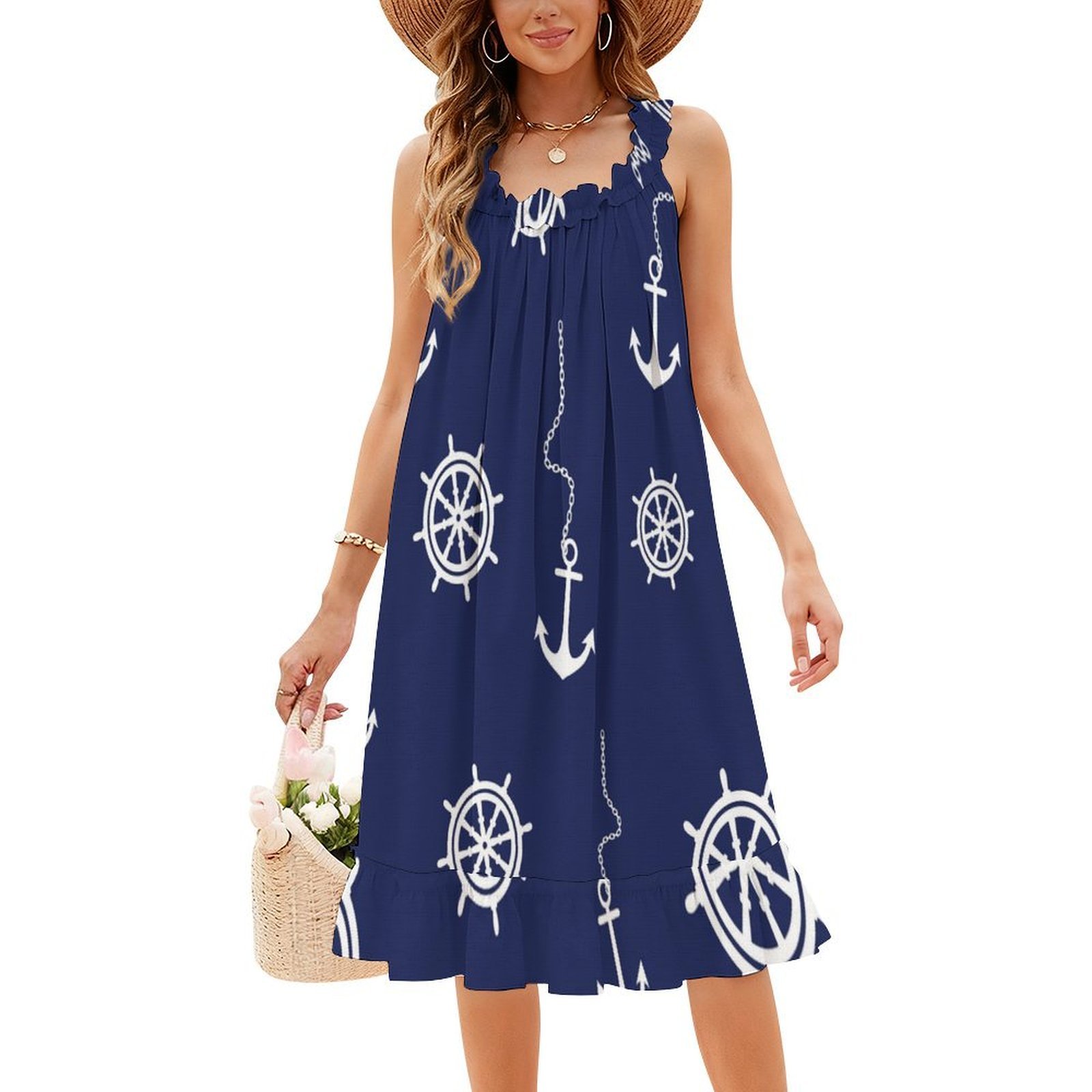 Pattern-Navy And White Anchors - Women Fashion Gown 评论和价格