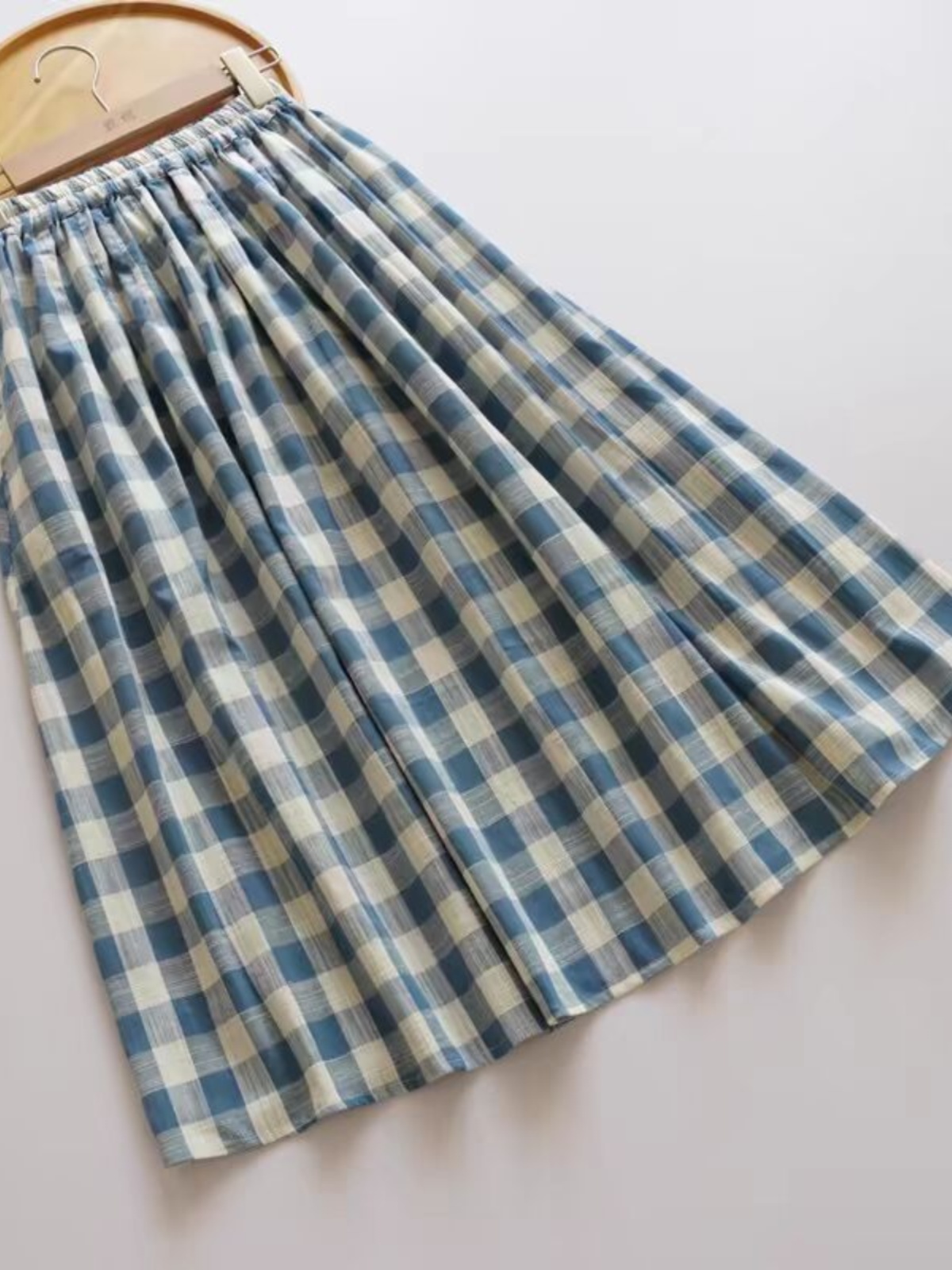 Loose Midi Blue Plaid Bamboo C - A-Line Skirt Midi 评论和价格