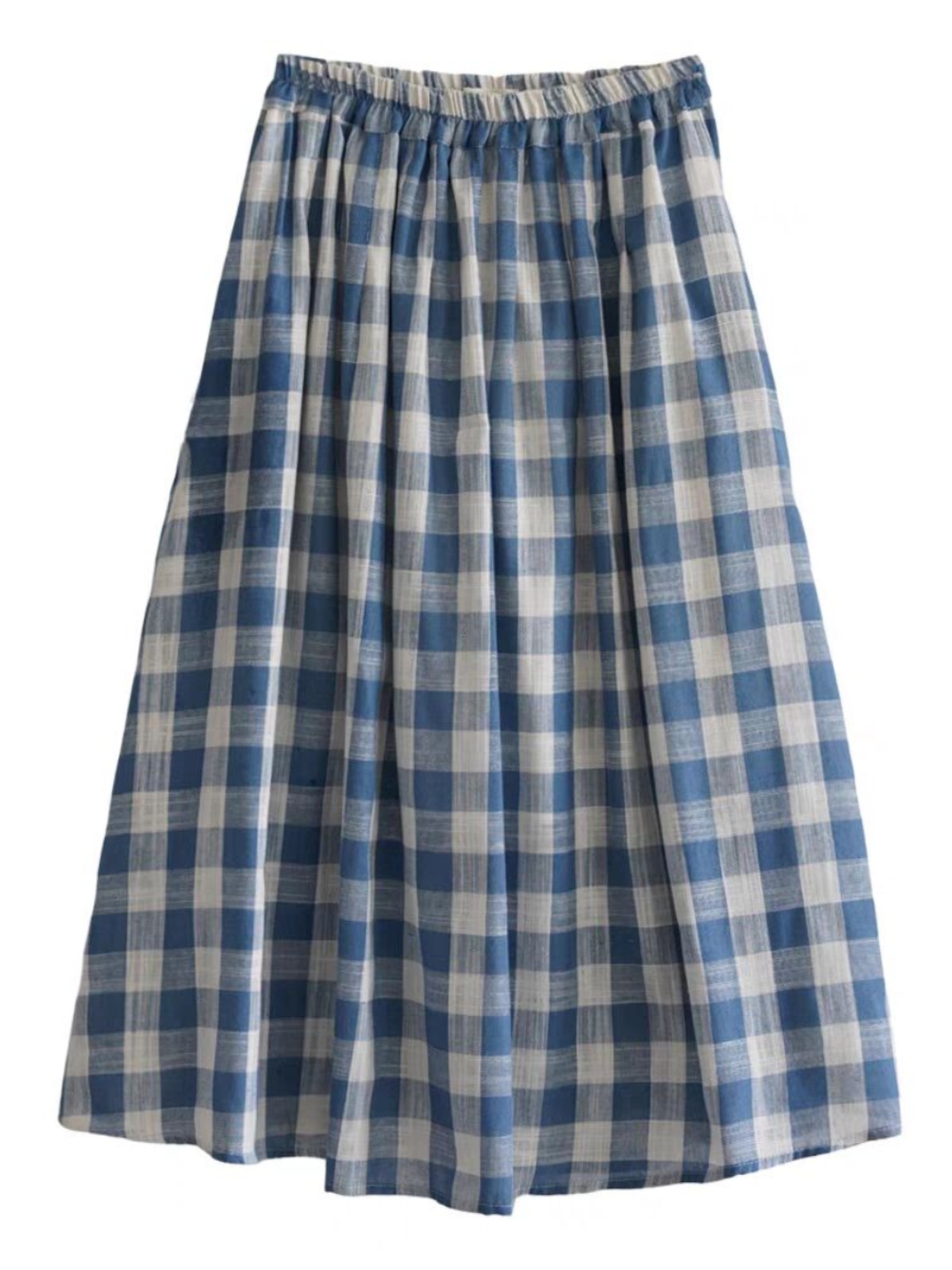 Loose Midi Blue Plaid Bamboo C - A-Line Skirt Midi 评论和价格