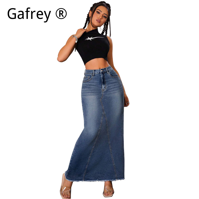 Women Denim Midi Skirt High Wa - A-Line Skirt Midi 评论和价格