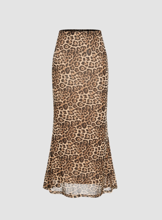 Leopard Print Maxi Skirt High  - A-Line Skirt Midi 评论和价格