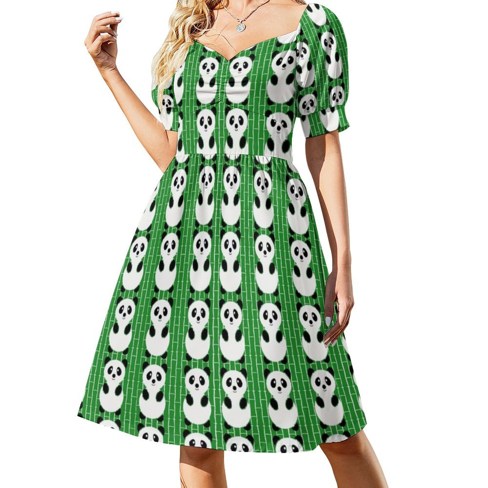 Panda Pattern Boho Chic Dress  - Women Fashion Gown 评论和价格