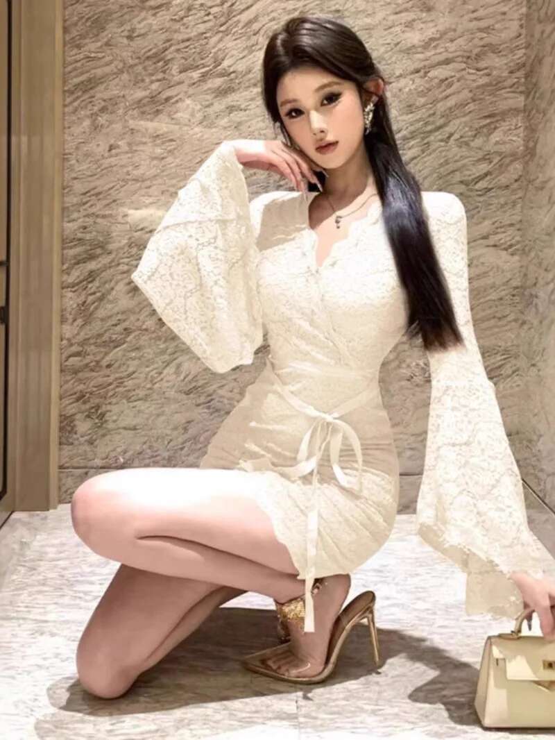 Sexy Lace Bell Sleeve Dress Wo - Women Fashion Dress Names 评论和价格