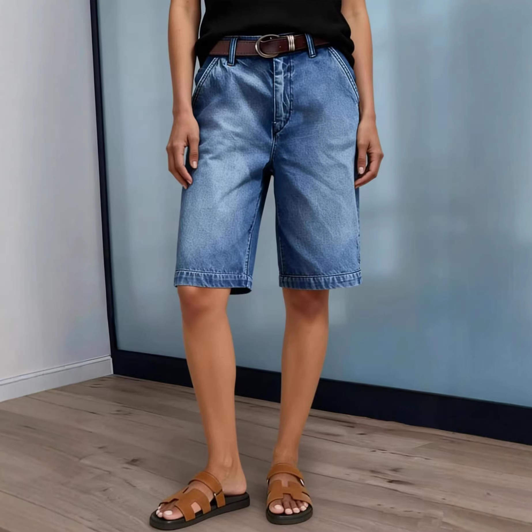 Women Knee Length Denim Shorts - Denim Shorts Women 评论和价格