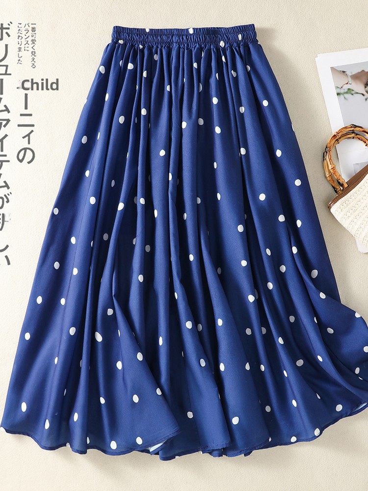 Blue Polka Dot Print Sash Vers - A-Line Skirt Midi 评论和价格