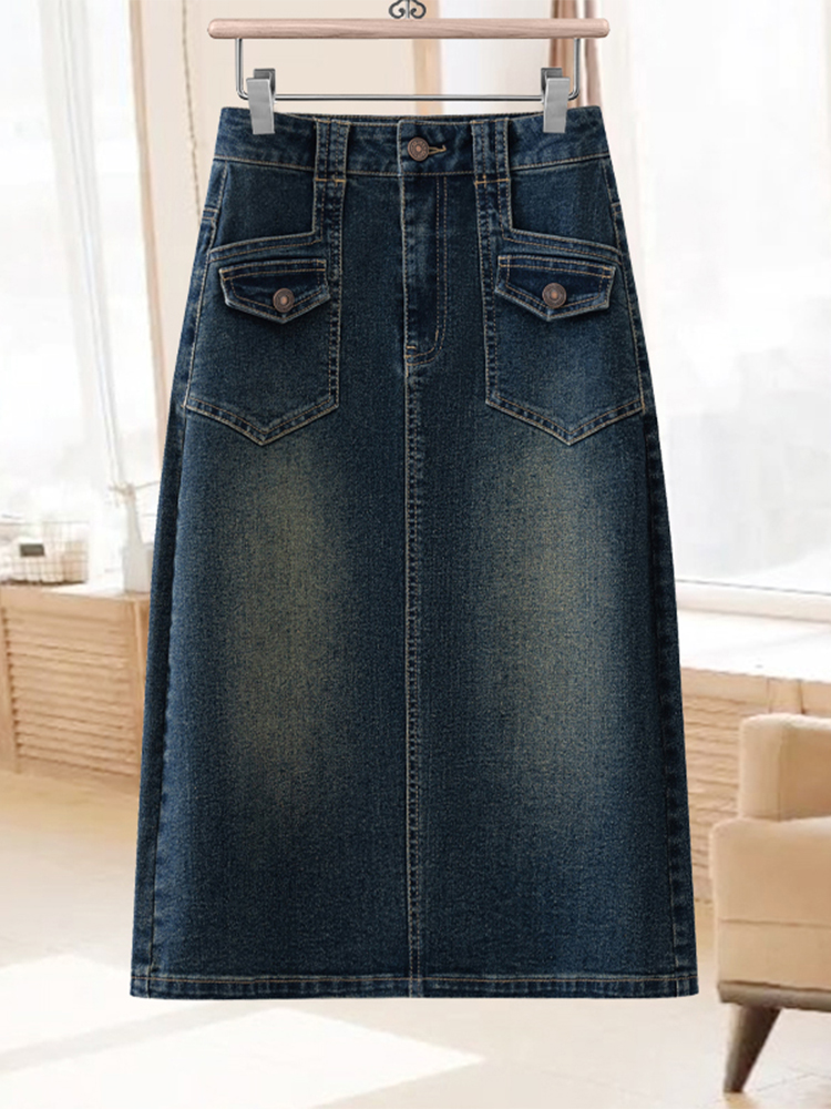 Retro Denim A-Line Midi Skirt  - A-Line Skirt Midi 评论和价格