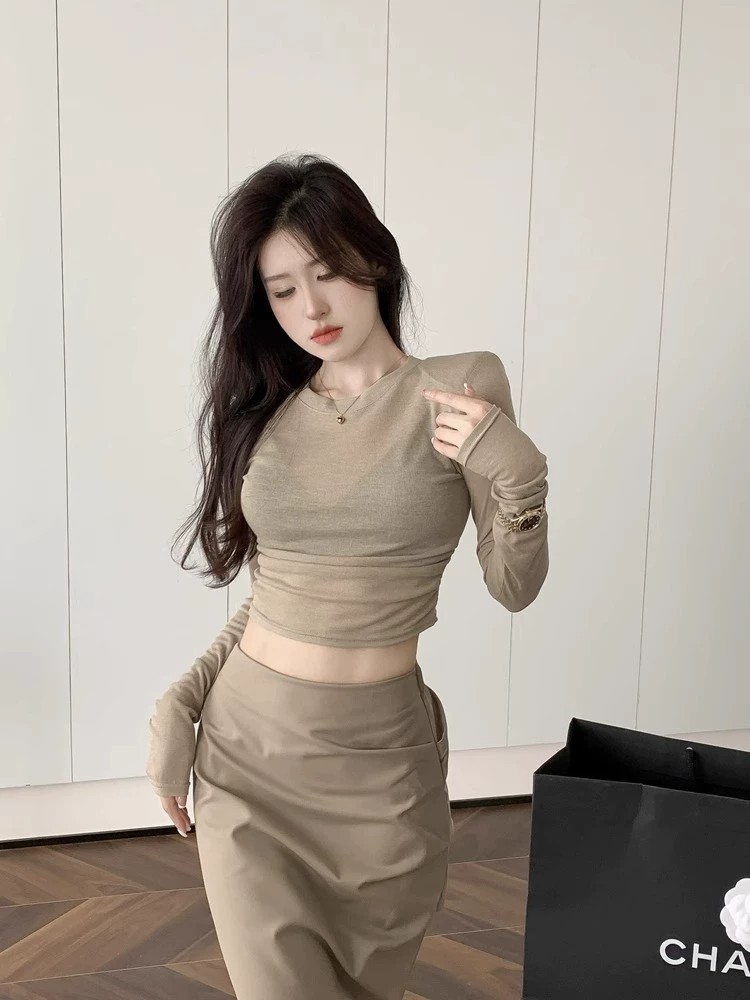 Y2K Sexy Shoulder Pads Long Sl - Crop Top Women 评论和价格