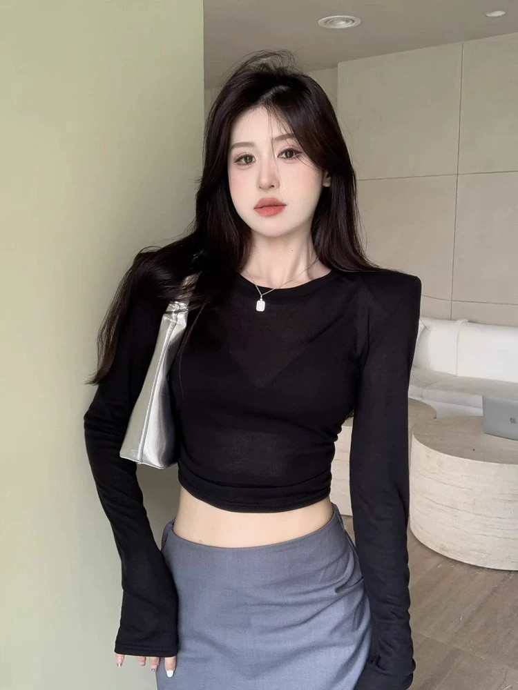 Y2K Sexy Shoulder Pads Long Sl - Crop Top Women 评论和价格