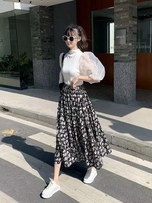Floral Print A-Line Midi Skirt - A-Line Skirt Midi 评论和价格