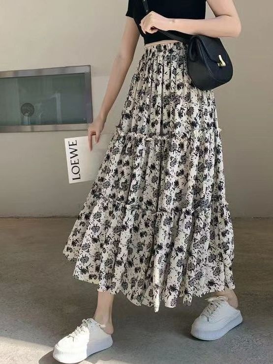 Floral Print A-Line Midi Skirt - A-Line Skirt Midi 评论和价格